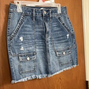 SO Blue Denim Mini Skirt with Frayed Hem